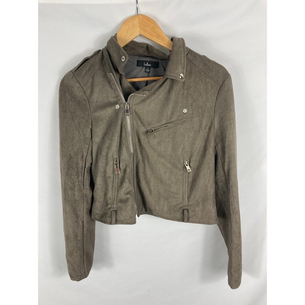 Lulus Faux Suede Brown Zip Up Jacket Size Large
